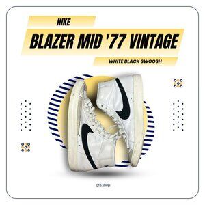 Nike Blazer Mid 77 Vintage White Black Swoosh High-Top Sneakers Size 8.5